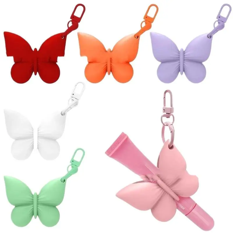 Silicone Butterfly Shaped Lip Balm Holder Keychain Cute Design Multiple Colors Perfect For Handbag Backpack Daily Travel Use