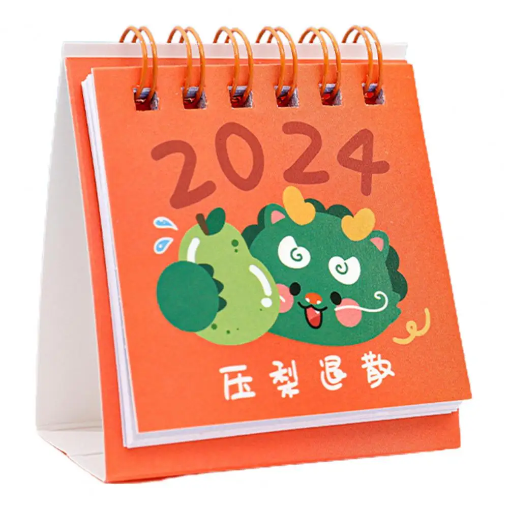 2Pcs 2024 Mini Desk Calendar Stylish Functional Daily Planner Cartoon Design Table Calendar for Home Office