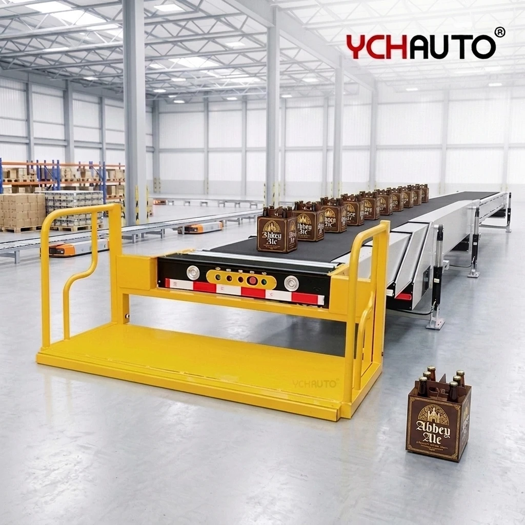 Powered Extendable Telescopic Belt Conveyor with Operator Deck Space-Saving Mobile Dock-to-Stock Loading Solution