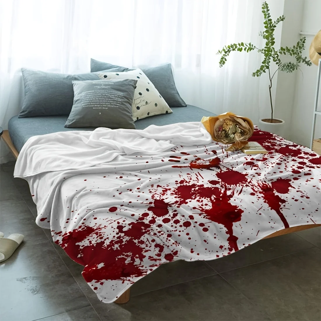 Red Ink Splatter Abstract Paint Texture Print Flannel Blanket Soft Throw Sofa Bedroom Gothic Decor Style Home Decor Gift Ideas