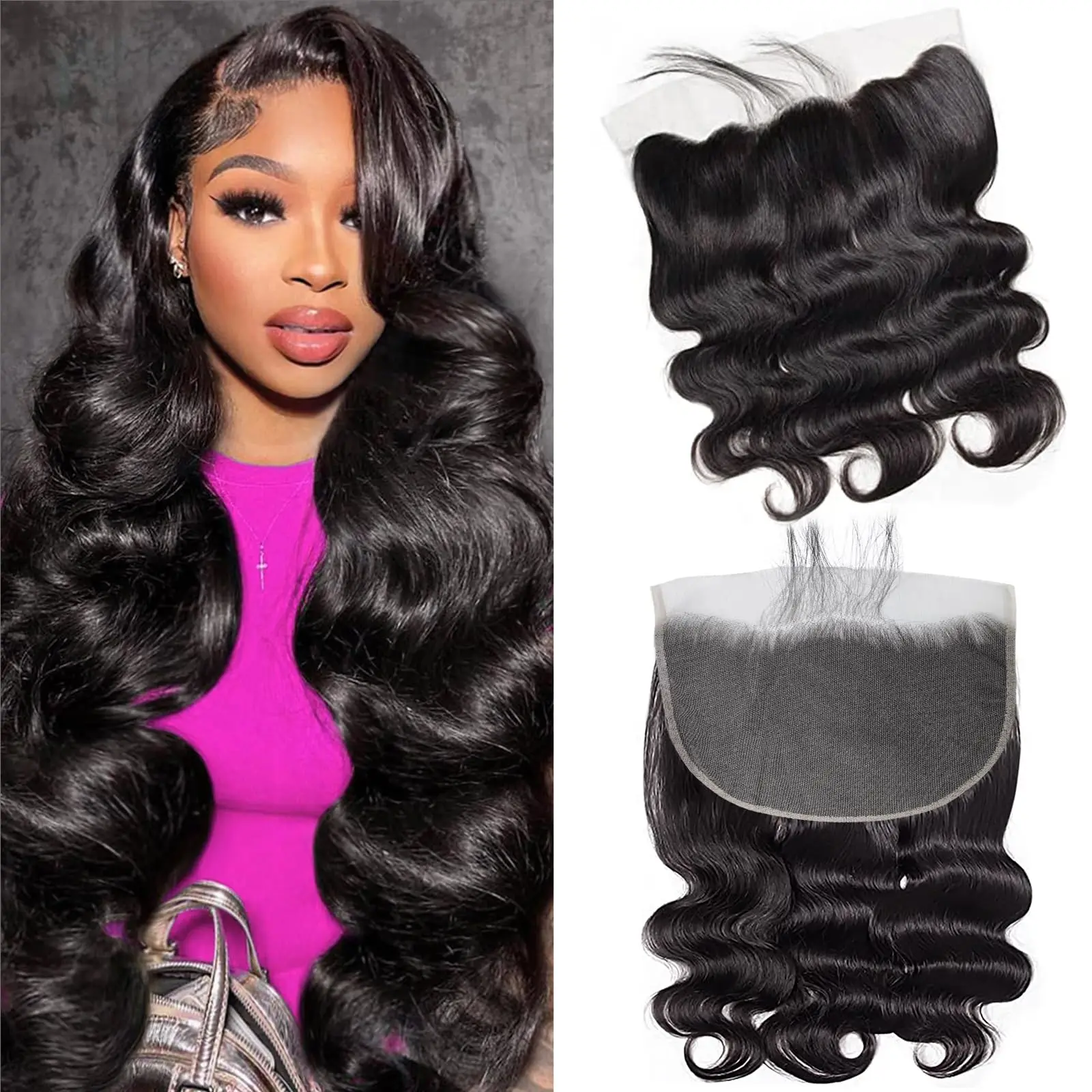 

Body Wave 13x4 Lace Frontal Only 100% Human Hair 4x4 Lace Closure Transparent Swiss Lace Pre Plucked With Baby Hair