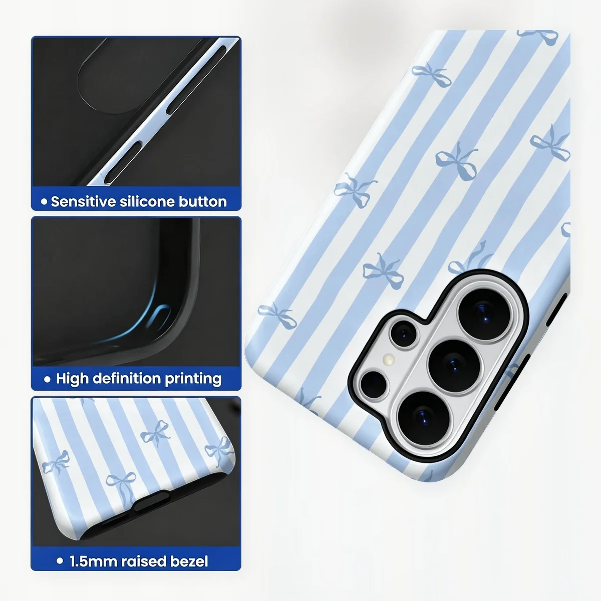 Blue Bow Vertical Stripes 2-in-1 Dual-Layer Phone Case for Samsung Galaxy S26 S25 S24 Plus Ultra FE S20 FE A56 A17 A16 A15 - view 2