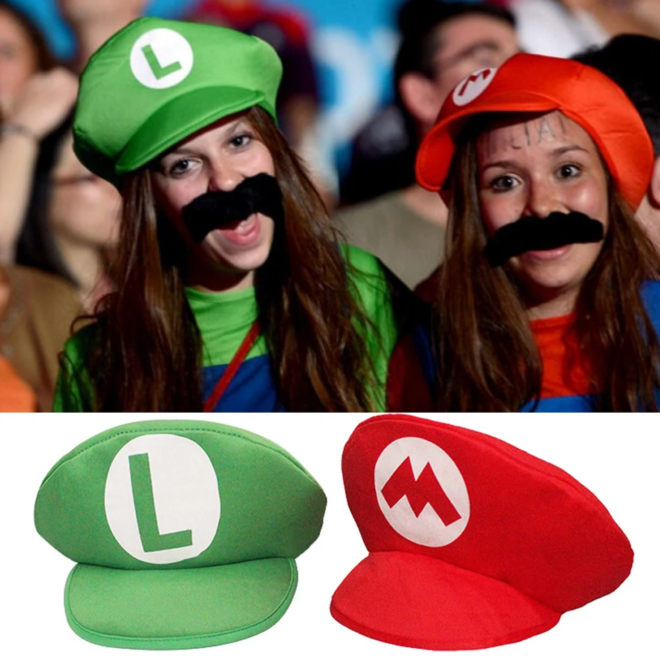 Super Mario Bros Luigi Cartoon Cosplay Hat Classic Game Anime Figure Halloween Funny Clothes Unisex Kids Adult Cap Party Gifts