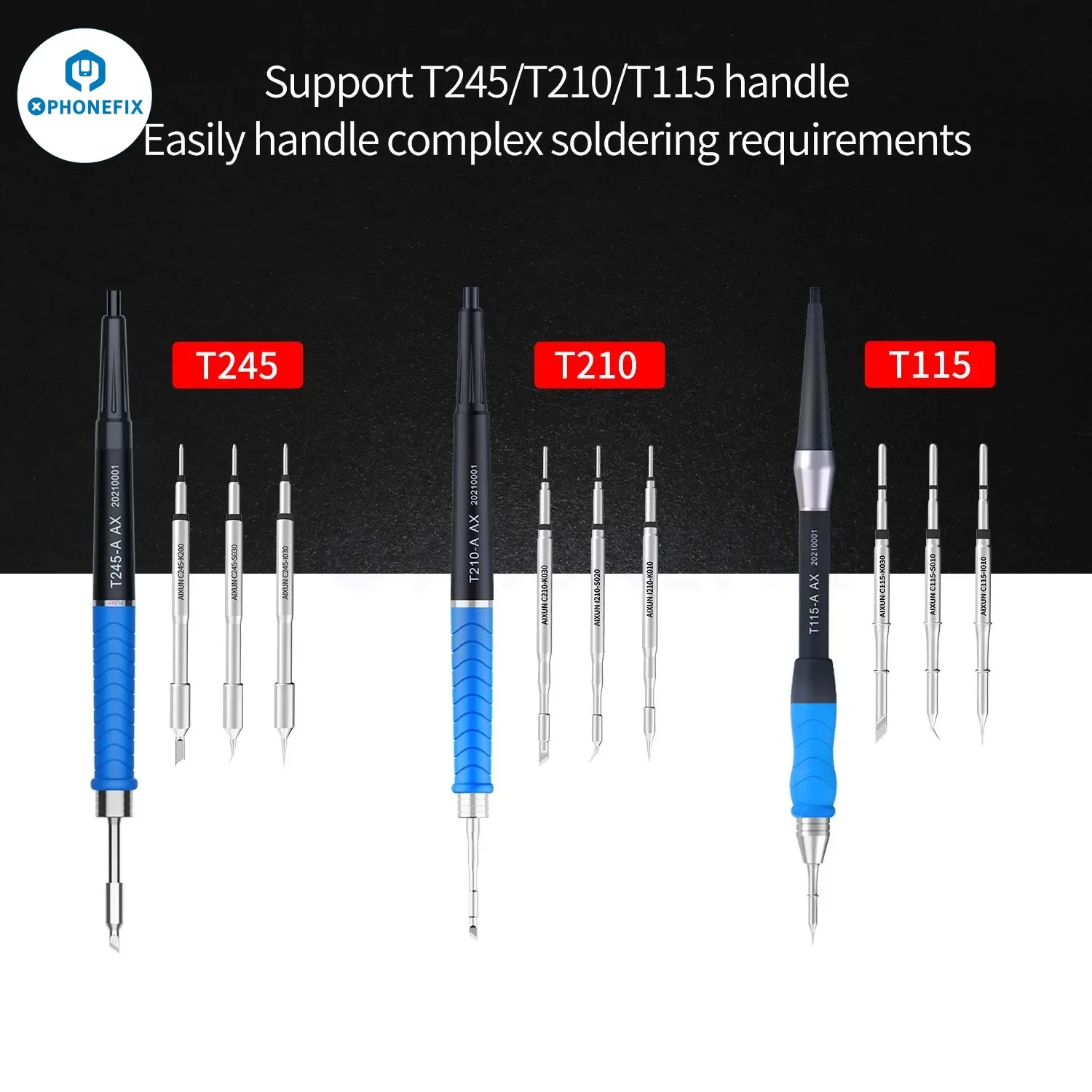 AIXUN T115 T245 T210 Soldering Handles T420D T3A T3B Soldering Station C115 C210 C245 Iron Tips for PCB Welding Repair Tool Set