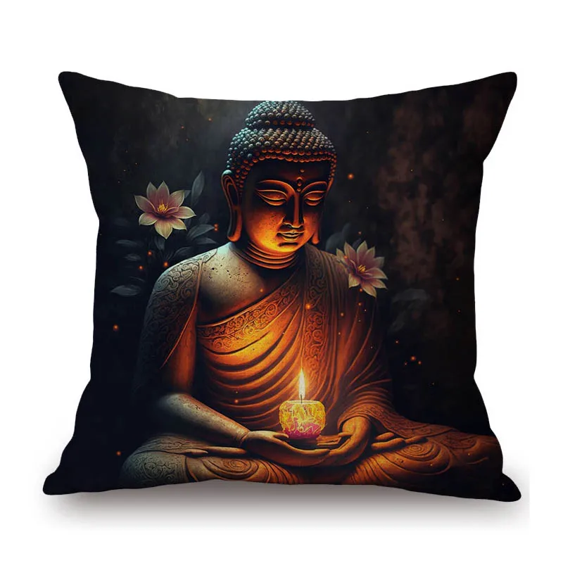 Lucky Token Buddha Sakyamuni Lotus flower Base Worship Culture Lecture Decoration Sofa Pillow Case  Car Chair Cushion Cover