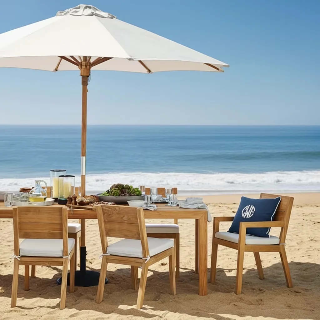 

#Resort Outdoor Garden Dinner Furniture Rectangle Table And Teak Outdoor Dining Chair