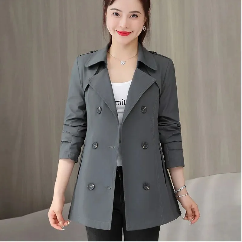 Women\'s Jacket 2024 New Spring Long Sleeves Stand Collar Casual Windbreaker Female Double-breasted With Belt Outerwear