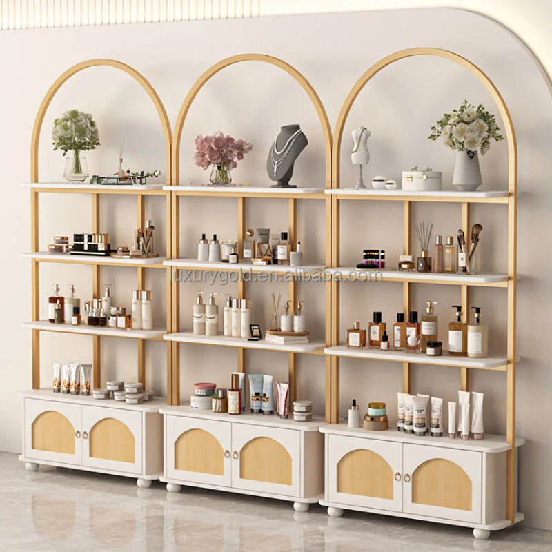 Custom. retail furnitures lip gloss rack perfume display large cabinet showcase shelf wooden makeup display stand for store