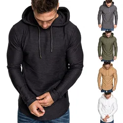 2024 Autumn Gym Men T Shirt Casual Long Sleeve Slim Tops Tees elastic T-shirt Sports Fitness breathable Quick dry Hooded T Shirt