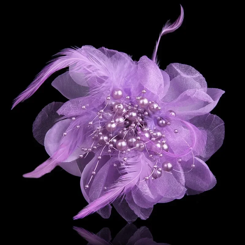 Korean Fashion Cloth Art Flower Brooch - Women's Large Feather Fabric Corsage Lapel Pin and Clothing Accessories jewelry