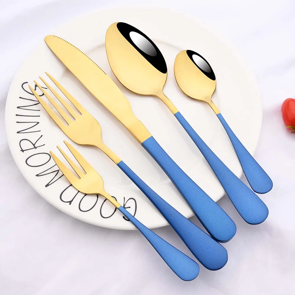 24Pcs Red Gold Dinnerware Set Stainless Steel Tableware Cutlery Home Knife Fork Spoon Set Kitchen Dinner Flatware With Rack Set