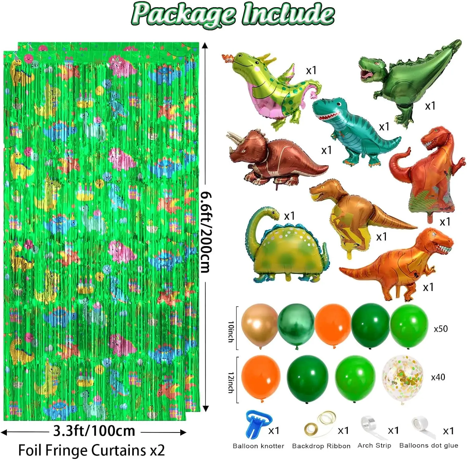 104PCS Dinosaur Party Decorations Dinosaur Themed Foil Fringe Curtains Party Set Backdrop for Boys Photo Booth Props Dino Party