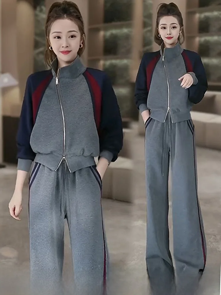 

Spring Autumn 2025 Faion Color Blo Top Straight Leg Pants Two Piece Set Women's Agel Casual Sportswear Ensemble