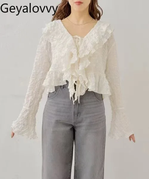 

Сплошной цвет, весенне-осенняя одежда, расклешенное пальто с длинными рукавами и рюшами на шнуровке, топы, универсальная короткая куртка для милых девочек