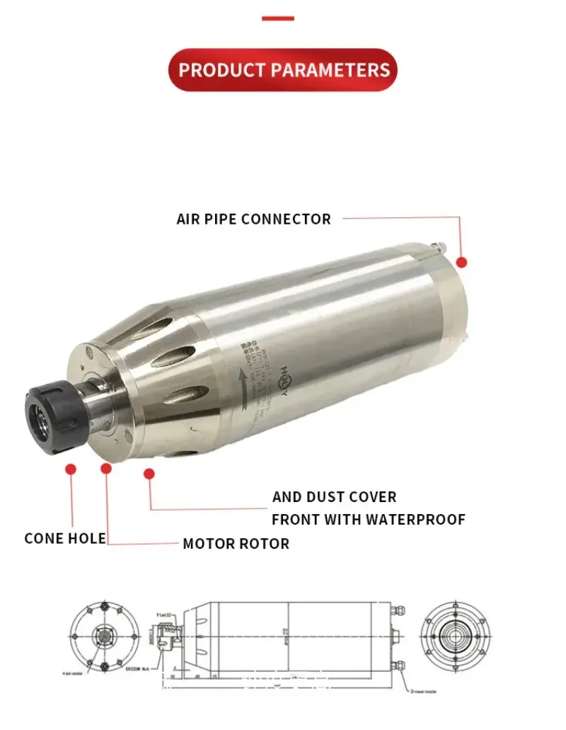 Water Cooled 7.5Kw 380V 18000/24000RPM ER32 Spindle Motor For Cnc Machine