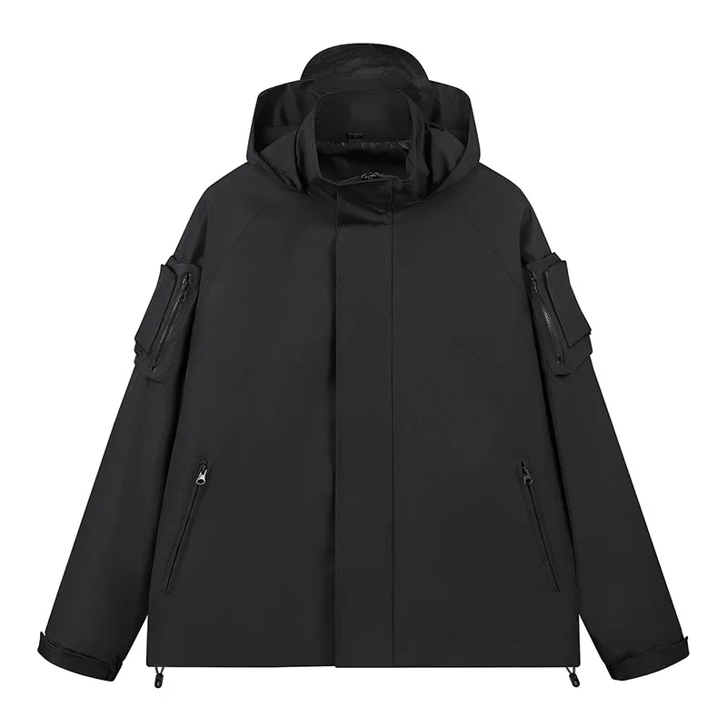 

Men Cargo Jacket Autumn Waterproof Windproof Pocket Male Outerwear Long Sleeve Zipper Outdoor Hiking Young Man Hooded Coat