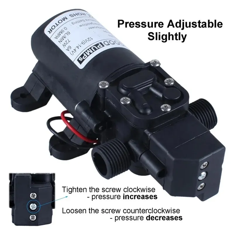 DC12V 120PSI 5LMin High Pressure Diaphragm Water Pump Black Micro Electric Water Pump Self Priming Pump Water Sprayer Car Was