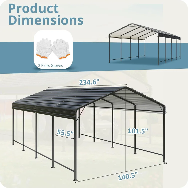 Carport 12x20 FT Metal Carport with Enhanced Base Outdoor Heavy Duty Garage Galvanized Car Shelter for Pickup, Boat, Car and Tra image 6