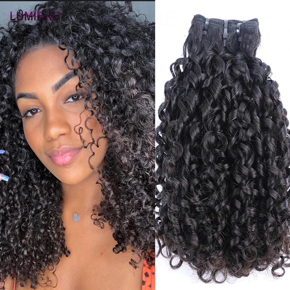 Bouncy Burmese Pixie Curly 3/4 Bundles mit HD Lace Closure Frontal, unbehandeltes Echthaar-Weave-Bündel mit Closure Frontal – Detail 25