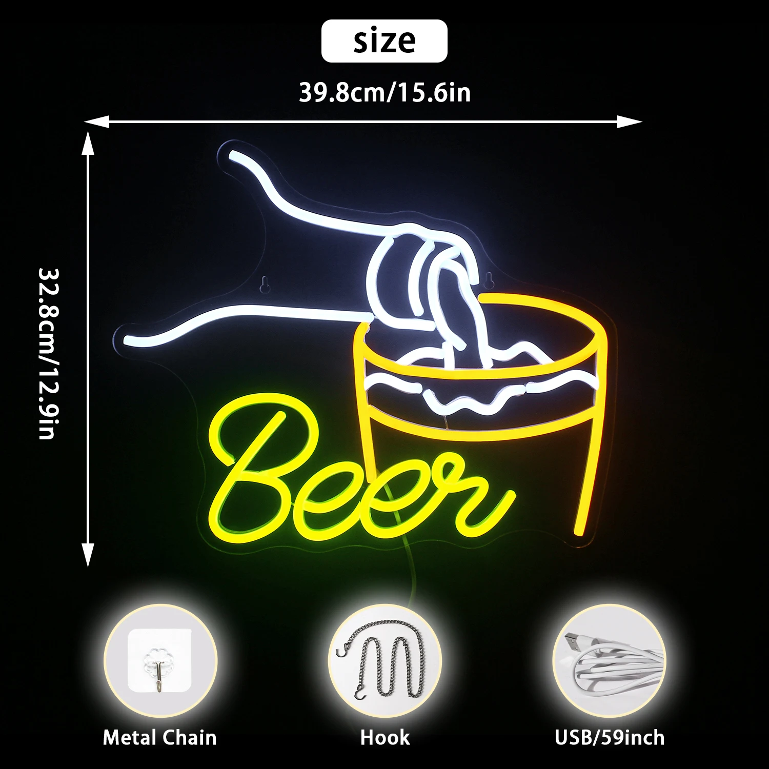 Luce al Neon della birra versare la luce al Neon per la decorazione della parete cartello da Bar giallo regolabile per la decorazione della parete di casa segno a LED per il carrello della birra di casa