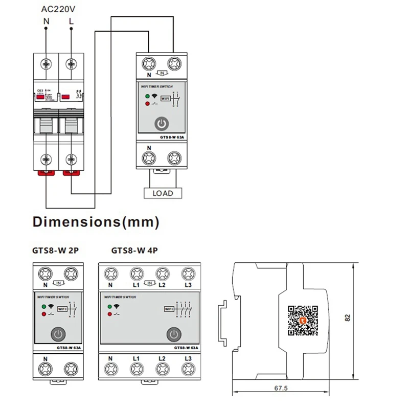 B21B GEYA GTS8-W 2P Smart Wifi Time Switch DIN Rail Smart Home Wireless Remote Control Switch By Tuya APP AC220V 63A
