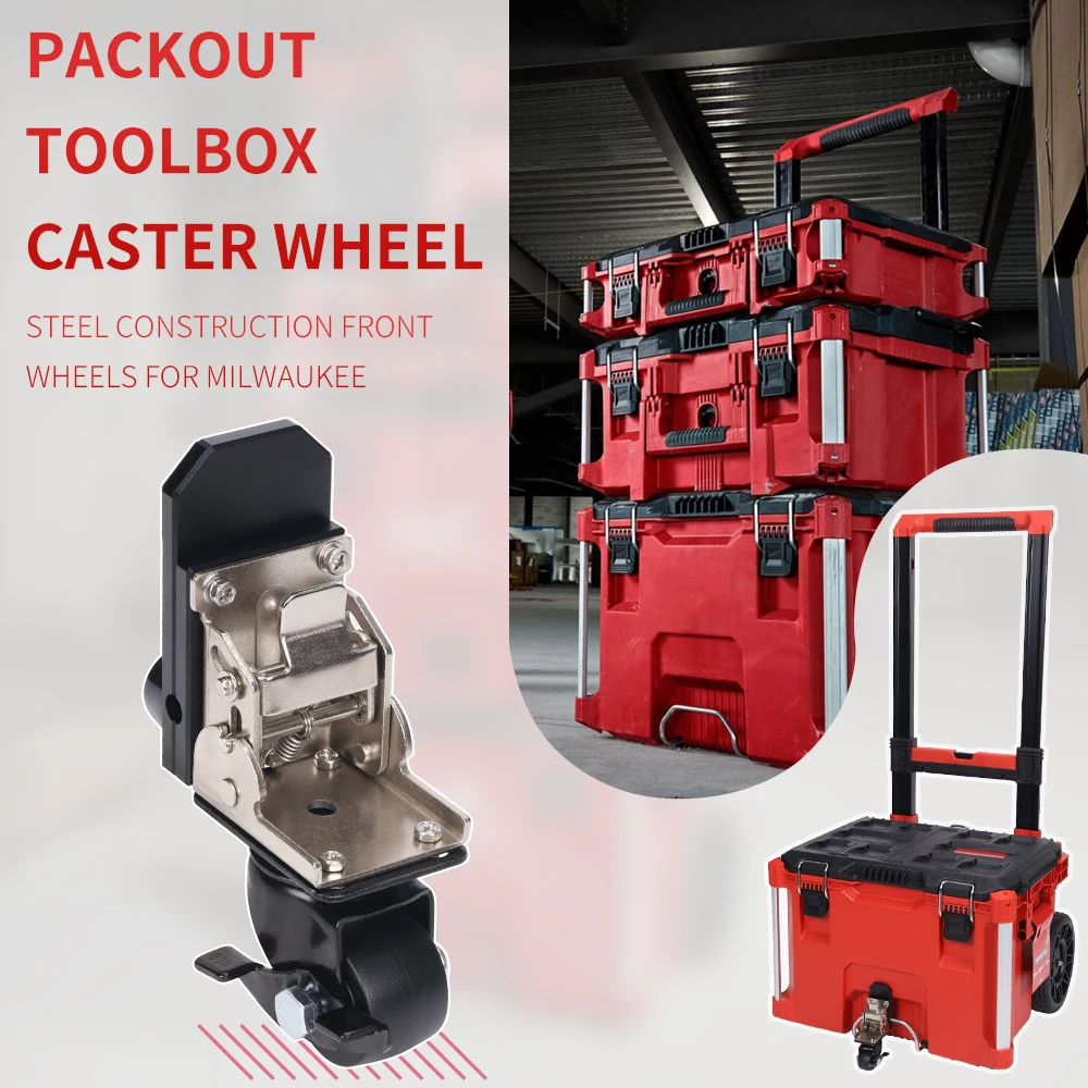 Steel Construction Front Wheels For Packout Rolling For Milwaukee Packout Tool Box Caster Effortless Sliding Navigation Foldable