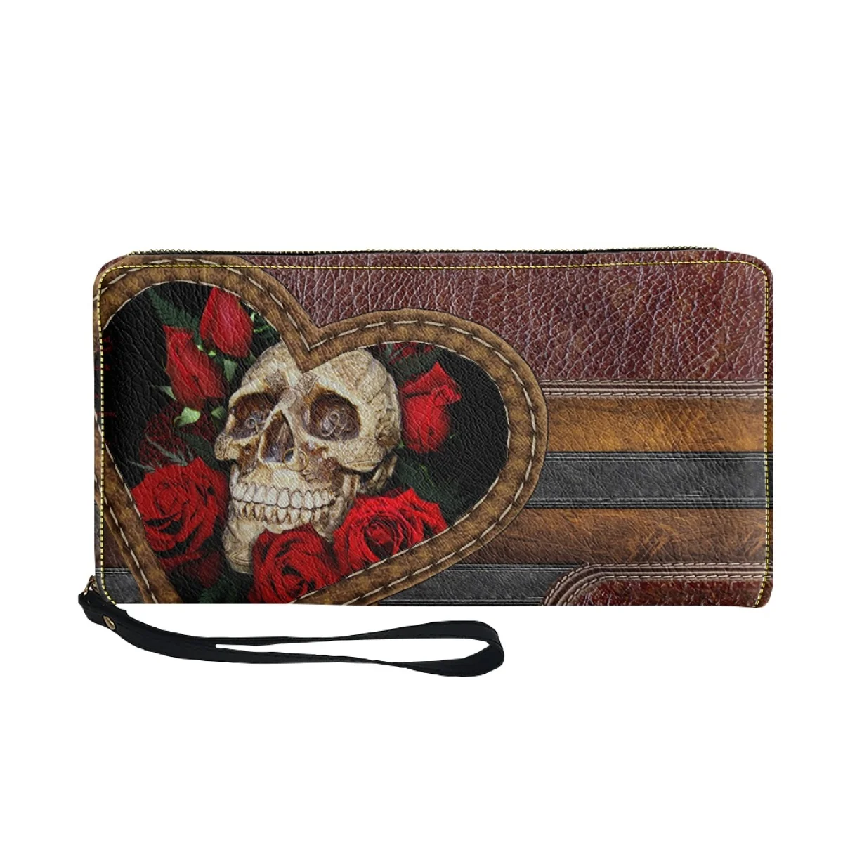 Gothic Schädel mit roten Rose Design Mode Frauen Brieftaschen Leder Geldbörse personal isierte Frauen Brieftasche weibliche Geldbörsen Karten halter