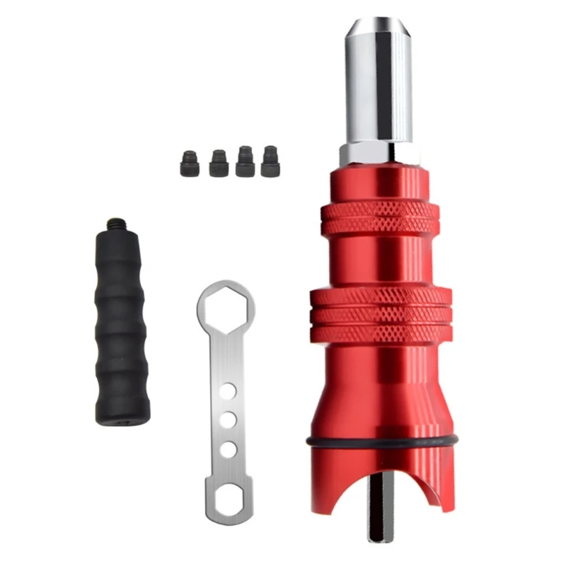 Atualizado Cordless Rivet Guns Adapter, Rebitando Elétrica Cabeça, Ferramenta de perfuração, Handle plástico removível, 2,4 milímetros-4,8 milímetros