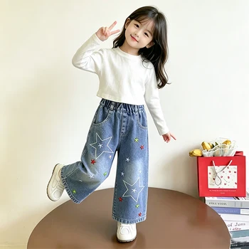 Girls' Jeans 2026 Spring and Summer New Baby Girl Western Style All-Matching Embroidery XINGX Straight Autumn Long Pants 3