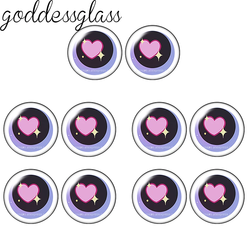 Glass Cartoon Doll Eyes Hearts Pupil Bow hearts style 10pcs 12mm/18mm/20mm/25mm Round cabochon flat back Making findings Jewelry
