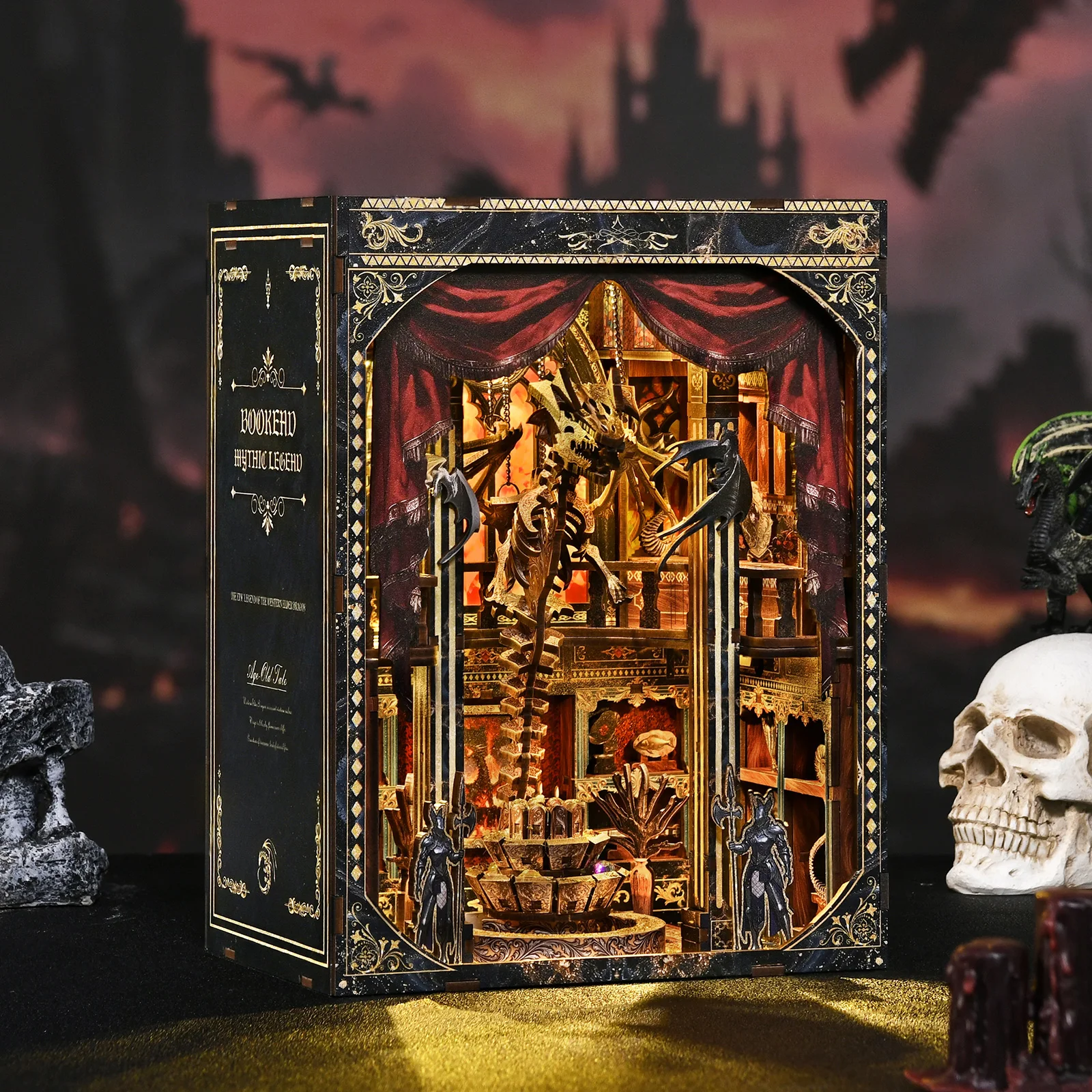 DIY Wooden Book Nook Figurines Miniatures Dragon-Bones Ember Bookend for Friends Birthday Gifts Home Decor Crafts