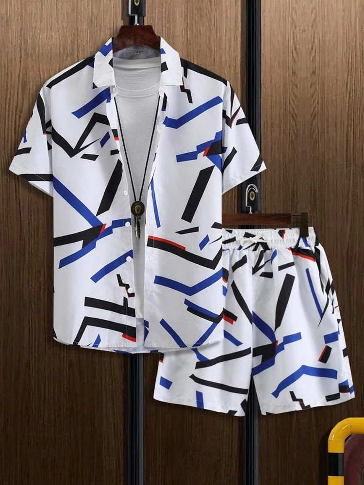 

Summer Hawaiian Shirt Men's T-shirt Set 3D Printed Coconut button-down Shirt Top + Shorts 2 Piece Casual Fashion Beach Set