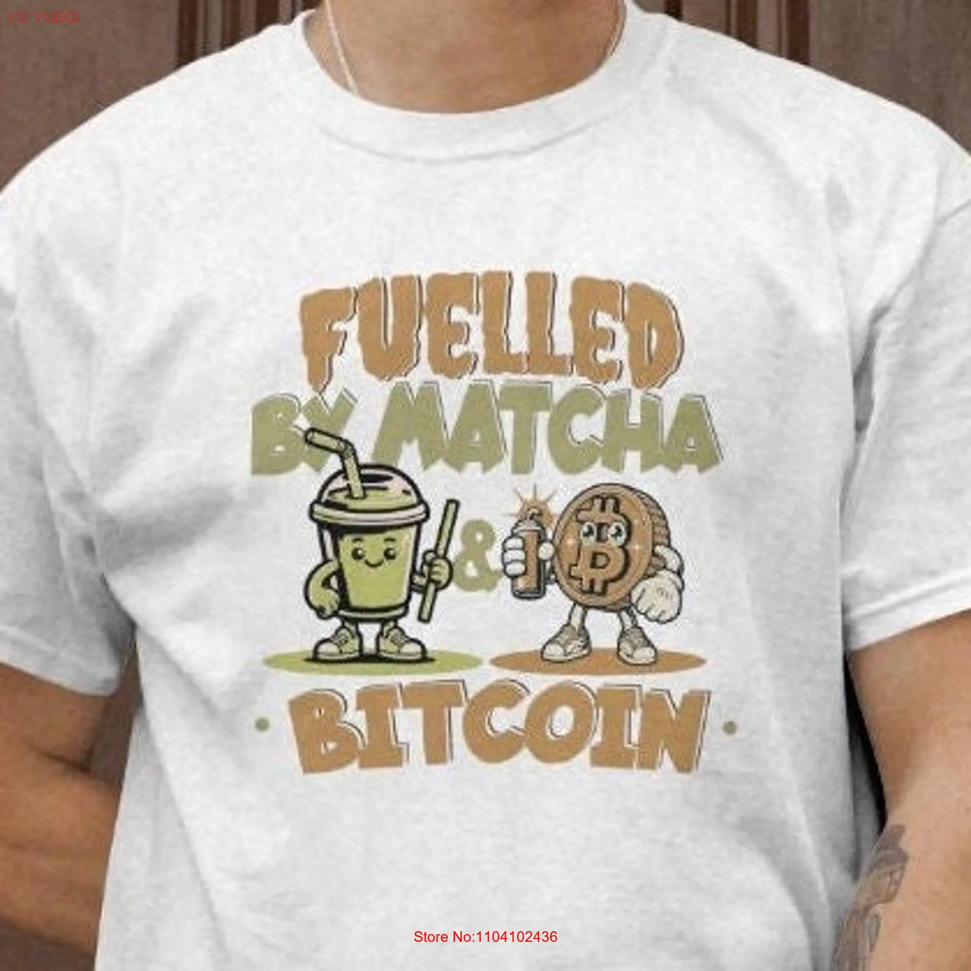 Bitcoin T Shirt Matcha Design Fueled By And Cartoon Cute long or short sleeves