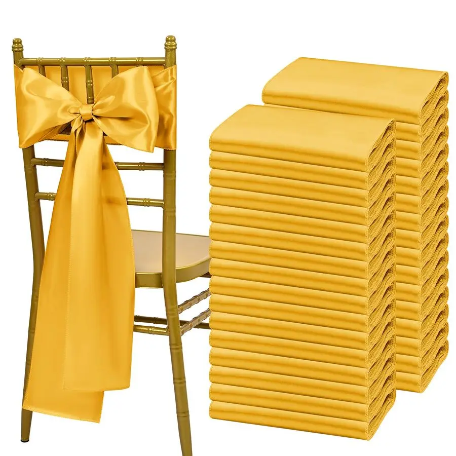 

120 шт. золотые атласные пояса для стула, банты, украшения, поясные завязки для банкета, вечеринки, детского душа, украшения для мероприятий, золото, 7x108 дюймов