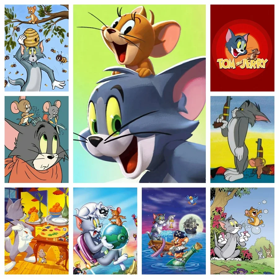 

2024 New 5D DIY Tom and Jerry AB Diamond Painting Kit Diamond Embroidery Color Oil Painting handmade DIY Mosaic art home decor