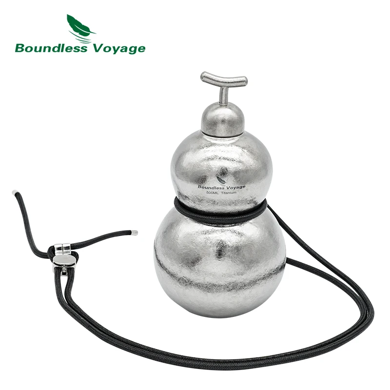 

Boundless Voyage Titanium Gourd Shaped Flask Ultralight Leakproof Wine Whisky Flagon Water Bottle 500ml