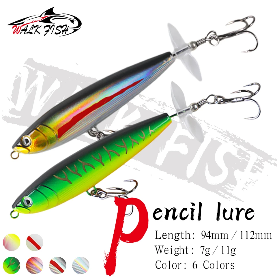 WALK FISH 7g/11g Pencil Bait Saltwater Rotated Propeller River Wobbles Popper Topwater Spinning Bait Sea Bass Pike Fishing Lures
