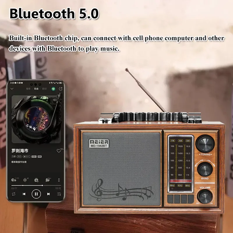 

Retro Bluetooth Speaker Portable Nostalgic Radio Rechargeable Vintage FM AM SW Radios Powerful Support TF USB AUX AC/DC Power