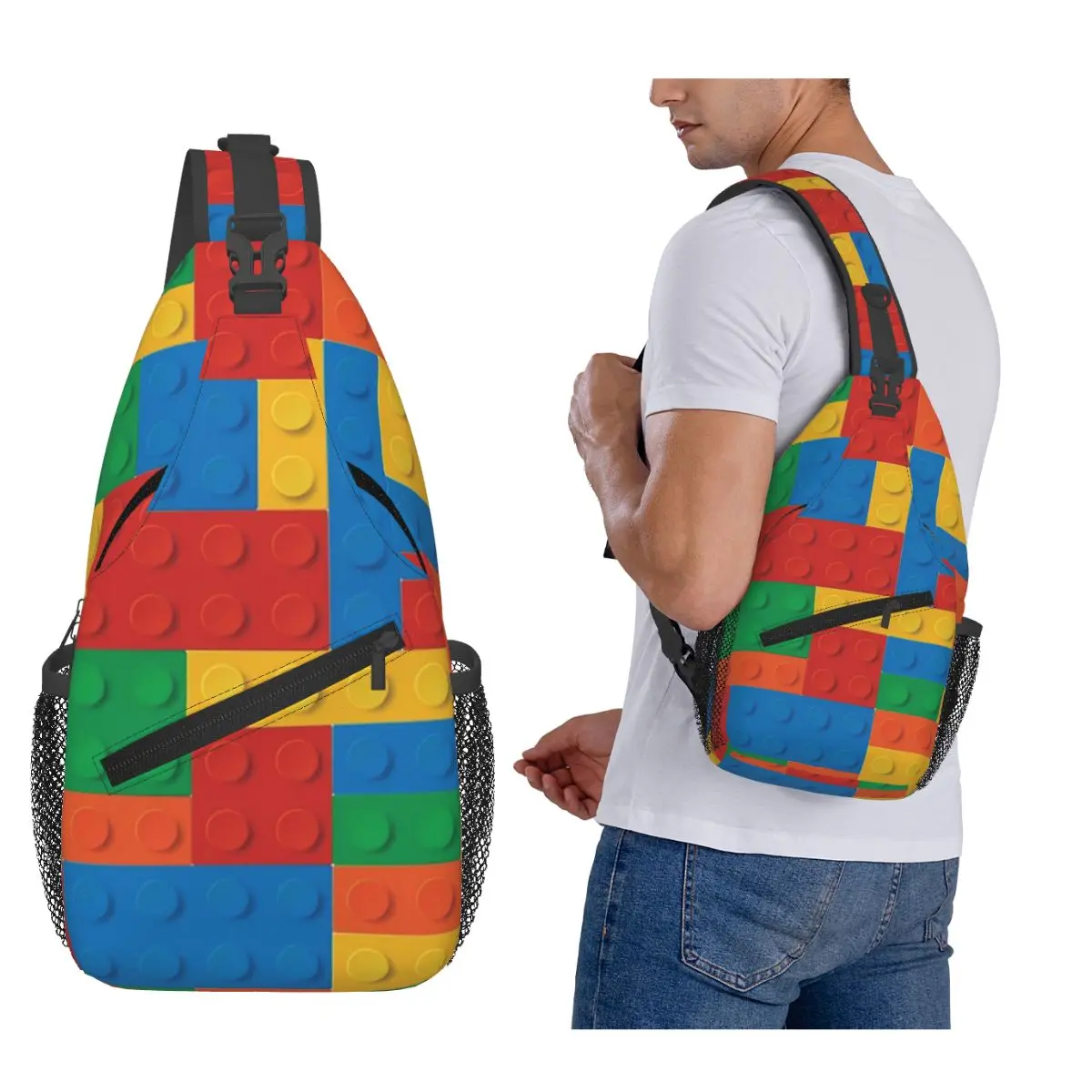 

Building Toy Blocks Chest Bag Men Sling Crossbody Backpack Chest Bag Travel Hiking Daypack Shoulder Bag