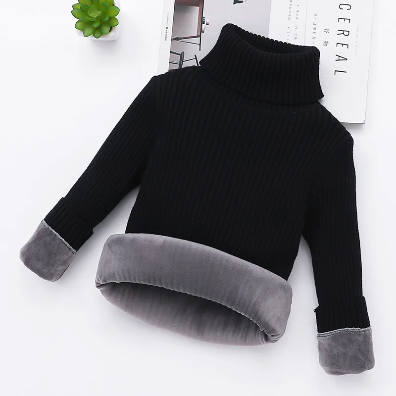 2T-12T Winter Thick Sweaters Boys Girl Knitted Bottoming Turtleneck Shirts Kids Solid High Collar Pullover Sweater Warm Knitwear