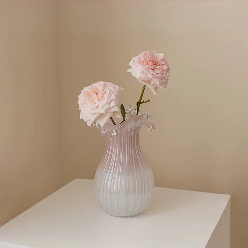 Medieval Fenton style glazed vase semi-light luxury high-end pink art handmade flower arrangement decorative ornament