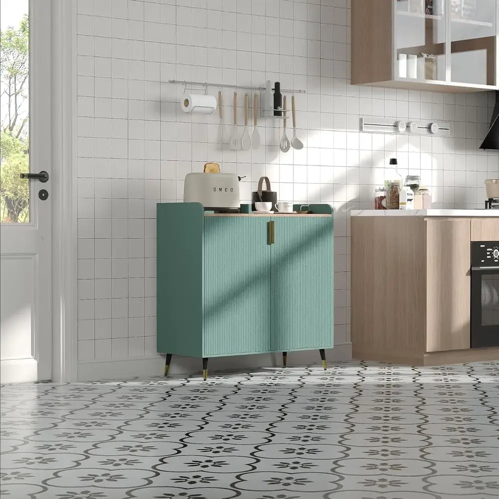 Green Small Sideboard: Wine Rack, Glass Holder, Storage for Dining or Living Room