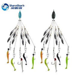 5 Arms Alabama Umbrella Rigs with 8 Blades Ultralight Willow Blade Multi-Lure Rig for Bass Fishing Lures Swim Bait Saltwater
