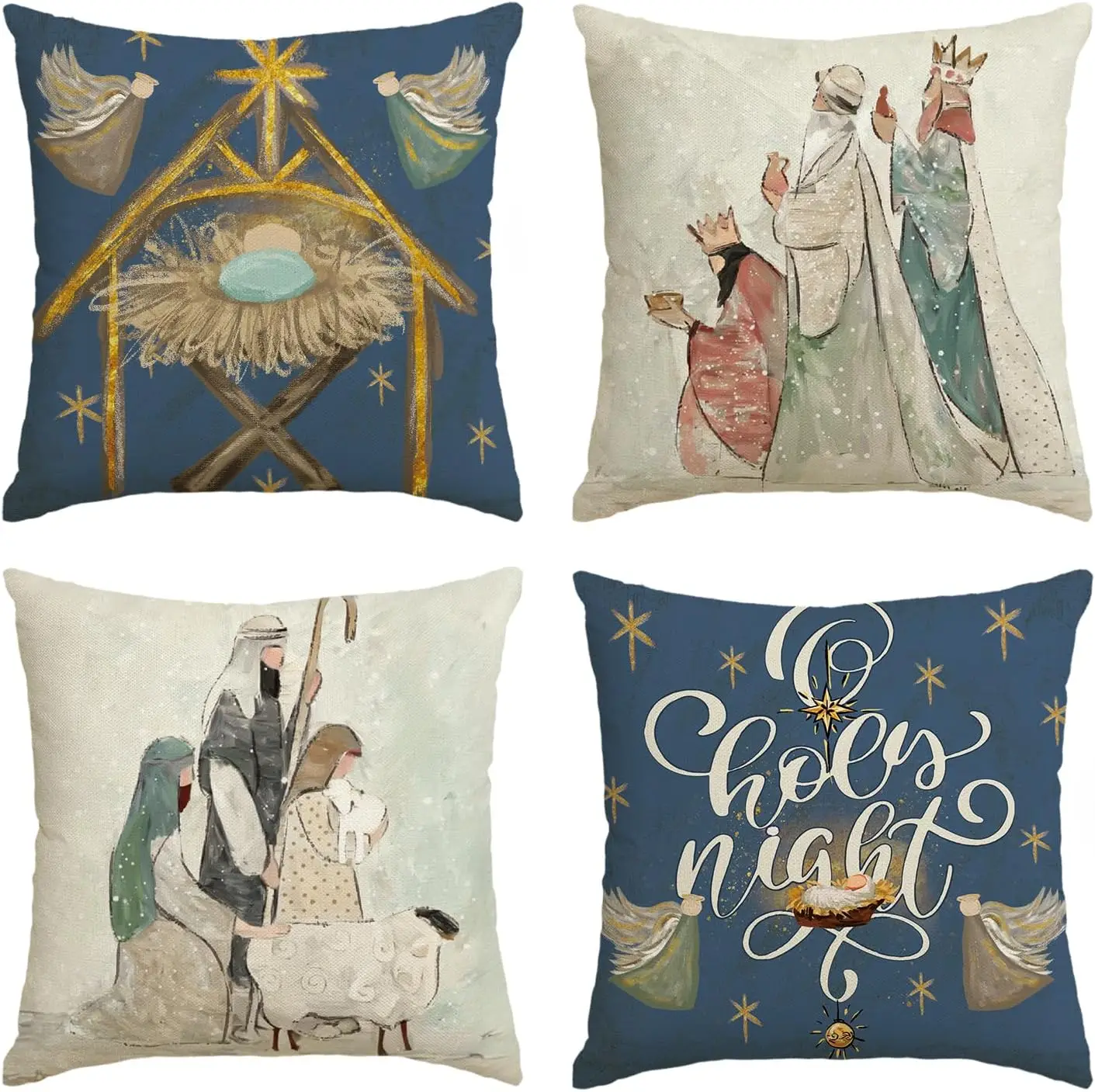 Christmas O Holy Night Jesus Snowflake Throw Pillow Covers 18x18 Inch Xmas Winter Holiday Cushion Case Decoration