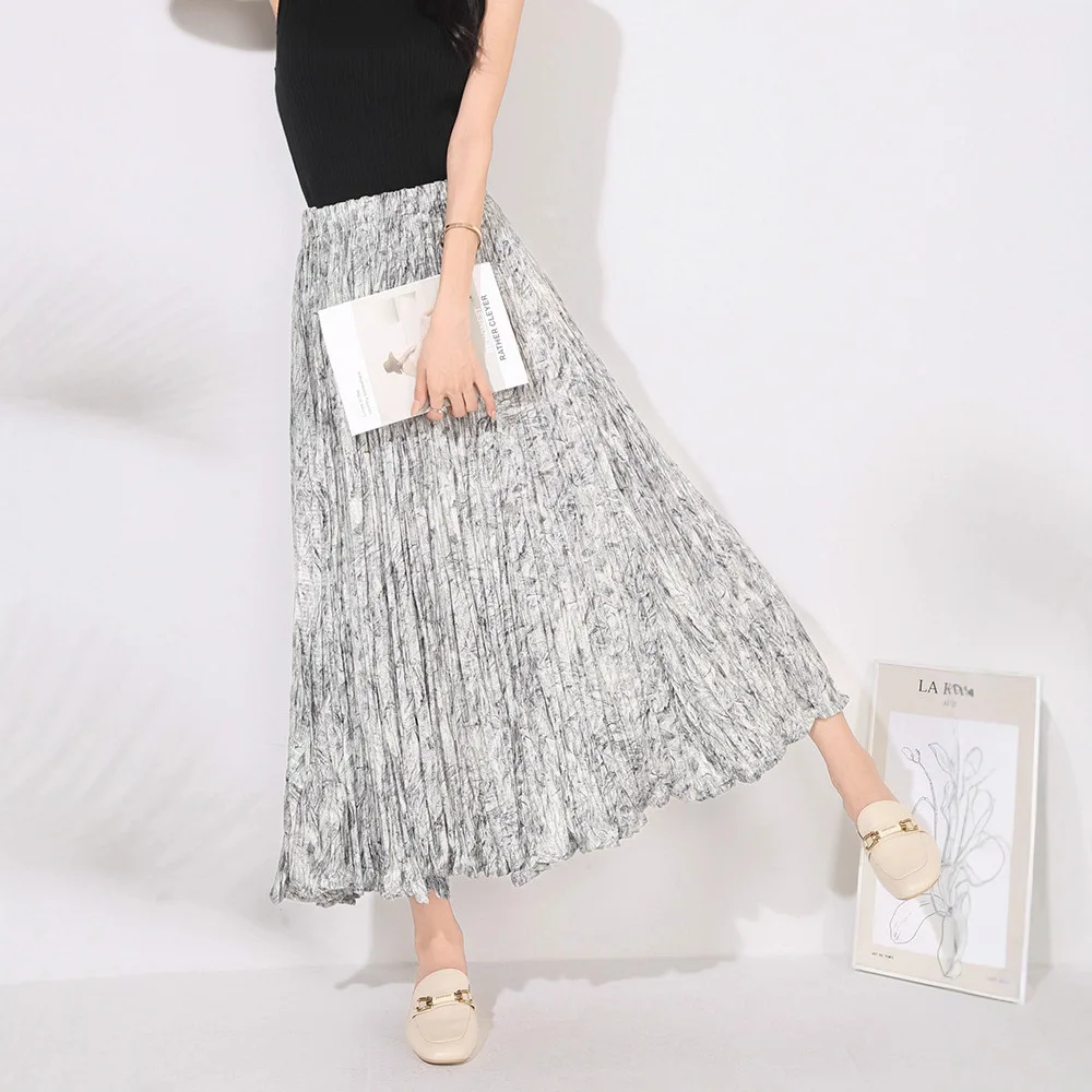 Miyake 2025 New Spring and Autumn Floral Pleated Skirt Women's Fashion High Waist Drape A-shaped Skirt Medium and Long Pleats
