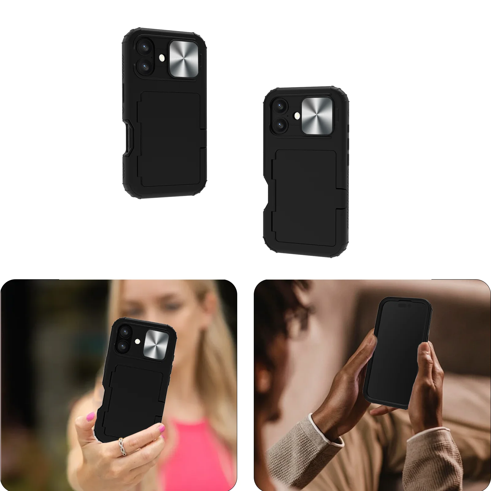 Picture 6: Hybrid Three Layer Hidden Mirror Card Holder Wallet Case For iPhone 16 Plus 16Pro Max, Stand Slide Camera Protection Cover Funda