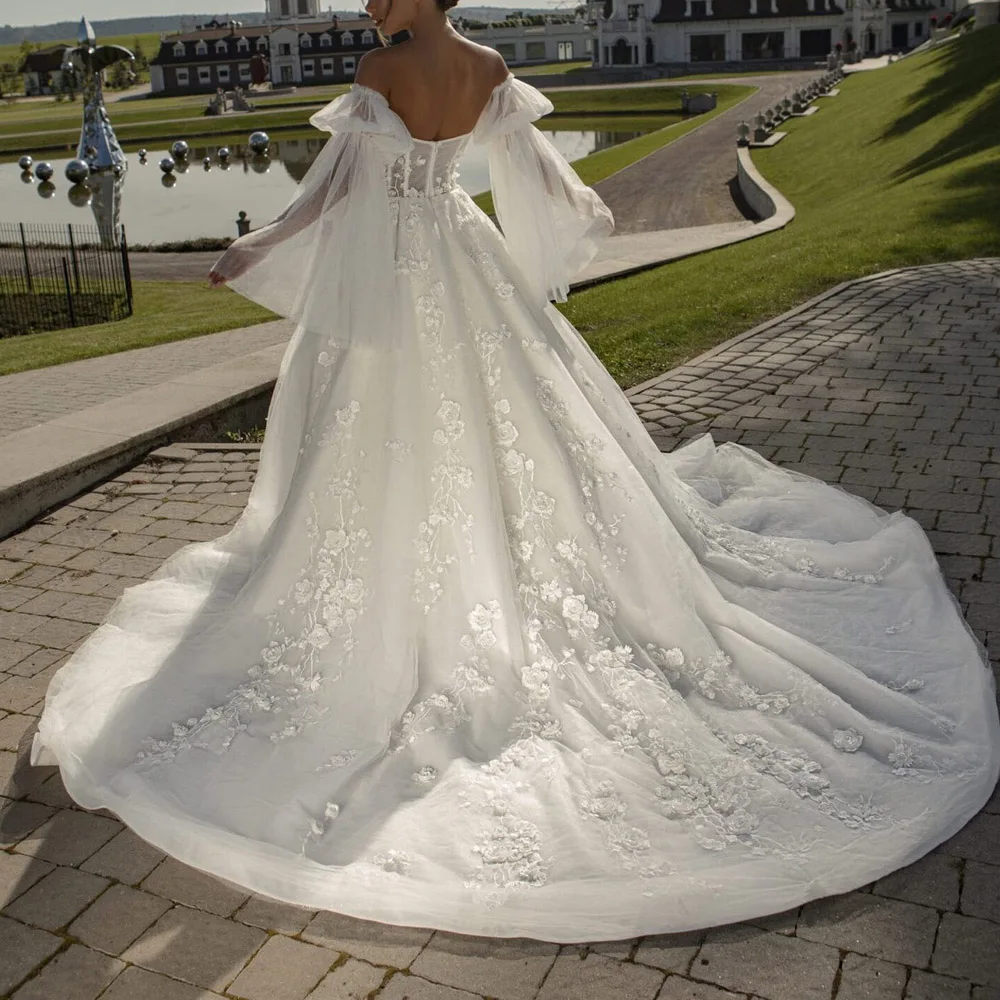 

Customized Princesa vestidos Gelinlik Sweetheart Lace Wedding Dress Off the Shoulder A Line Bride Gown Illusion Body