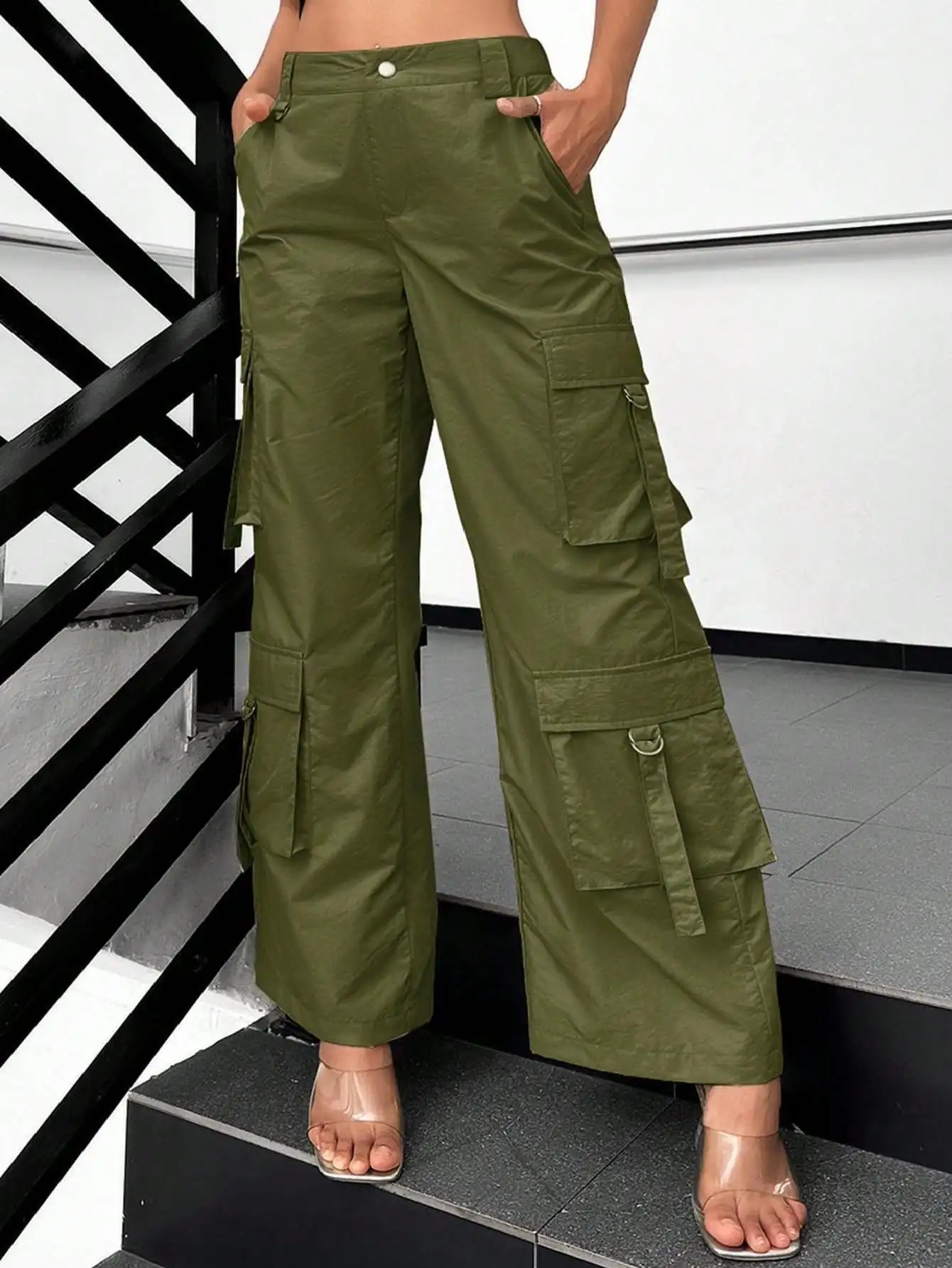 Ladies' High-waisted Pants 2024, Wide-leg Work Pants and Pocket Solid-color Casual Office Wear Sportswear Pants