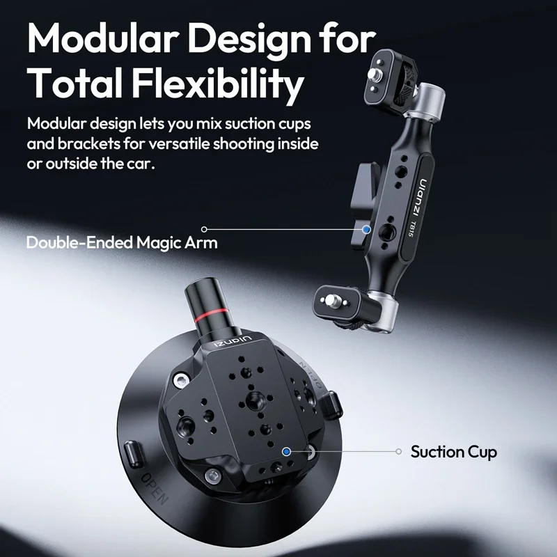 Ulanzi TB15 Uchwyt samochodowy z przyssawką do kamer GoPro, Insta360, DJI Action, telefonów, aparatów DSLR z gwintami 1/4 i 3/8 oraz akcesoriami do kamer. — zdjęcie produktu 5