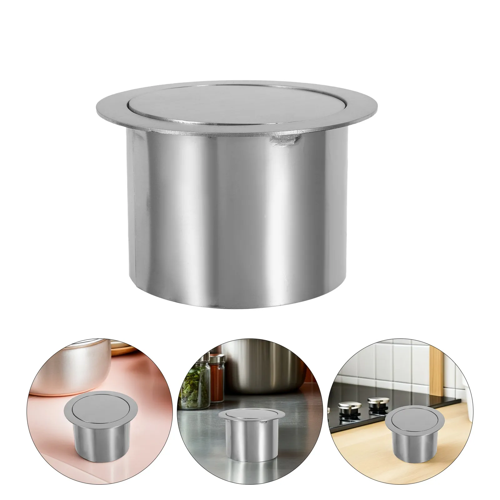 

Countertop Embedded Trash Lid Stainless Steel 13Cm Flip Built-in Garbage Bin Lid Round Recessed Waste Cover for Kitchen Bathroom